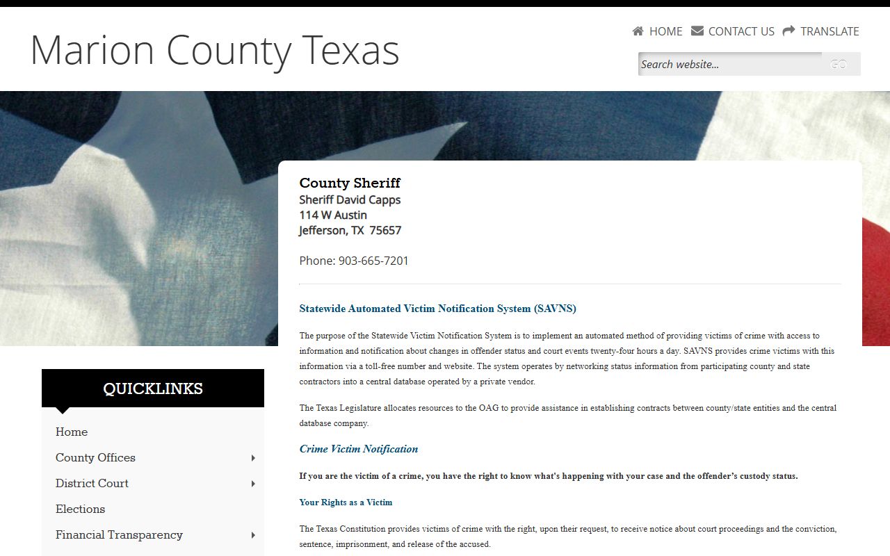 Marion County Jail inmate lookup sheriff page